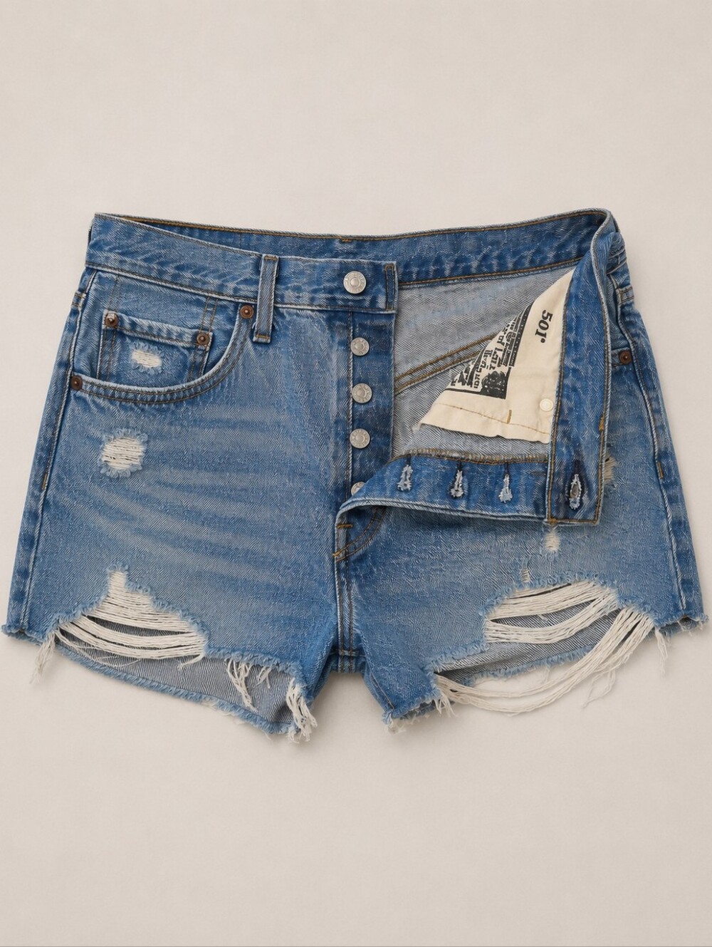 Levi's 501 Original Distressed High Rise Denim Shorts Light Wash Size 28 Cutoff - Picture 5 of 10
